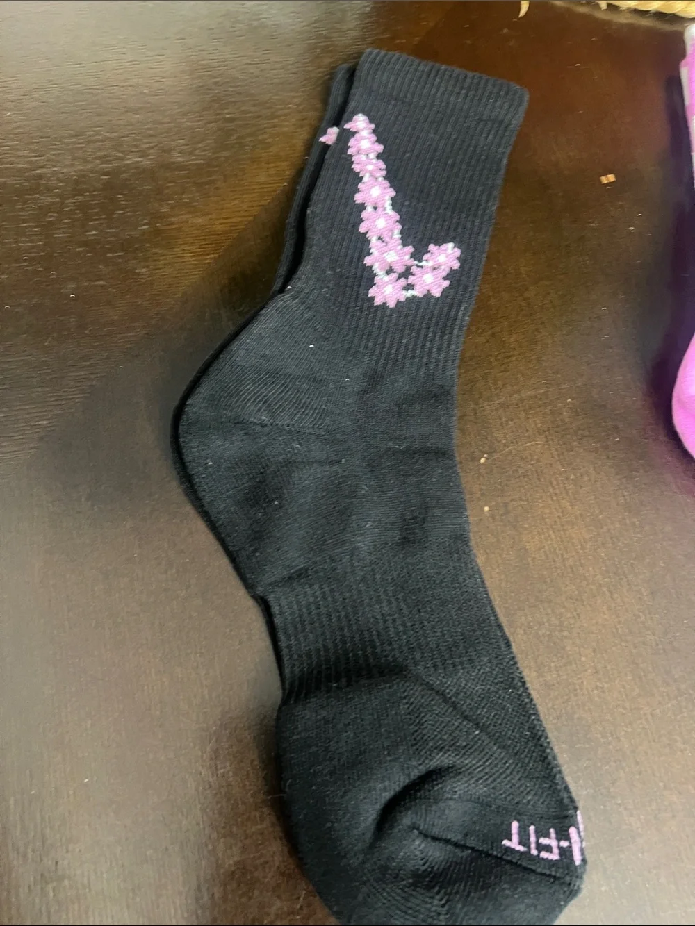 Nike Black & Pink Floral Swoosh Crew Socks - Mismatched Pair